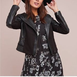Anthropologie Elevenses Fosters Leather & Knit Cropped Moto Jacket